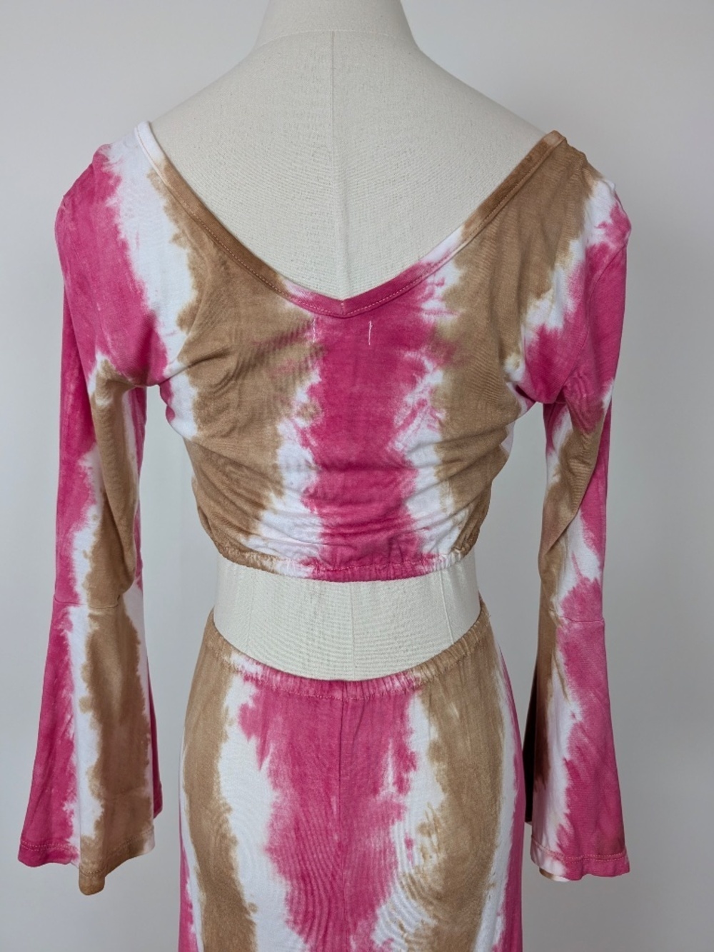 Tie Die Maxi Dress Open Back Size Small Long Sleeve Resort - Picture 9 of 16